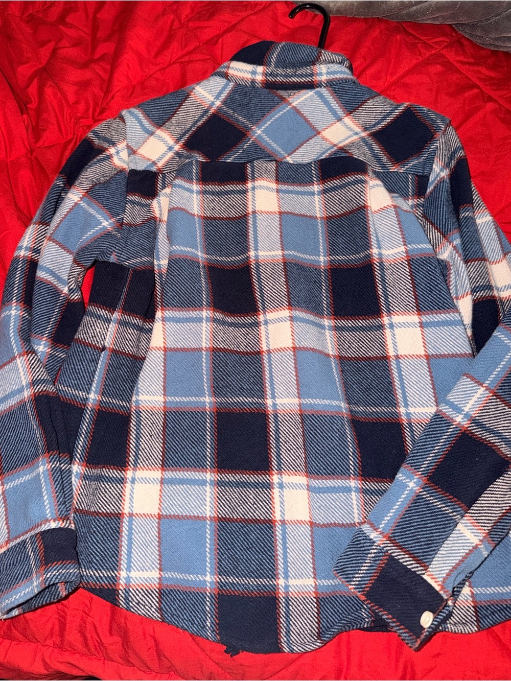 Plaid Flannel Button-Up Shirt in Blue & Cream - Picture 2 of 3